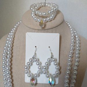 Multi Strand Pearl necklace, Bracelet, Earring